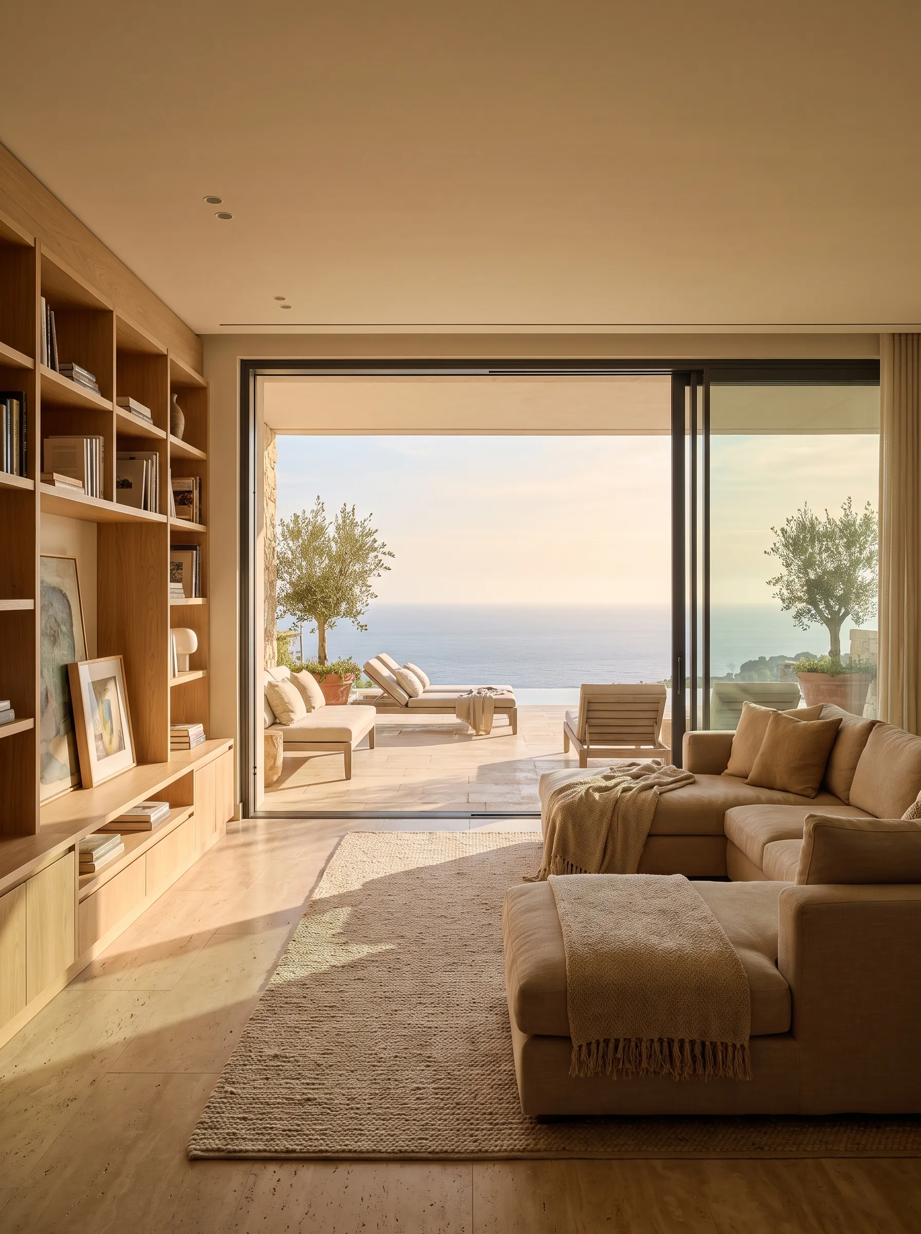 Salon d’une villa contemporaine à Agadir : décoration intérieure signée Maison Benikhlef.