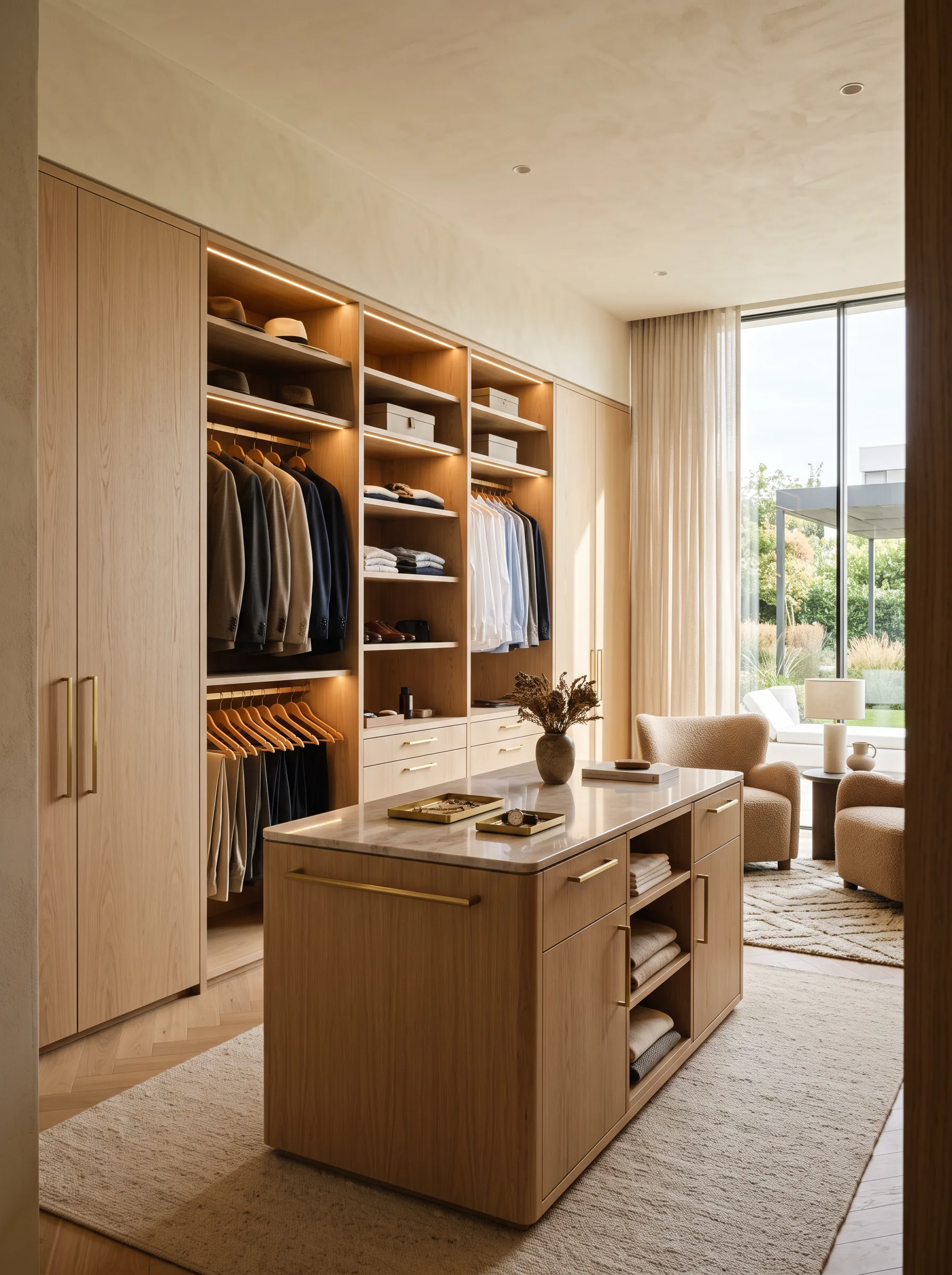 Cuisine sur mesure — bois clair et aluminium noir.