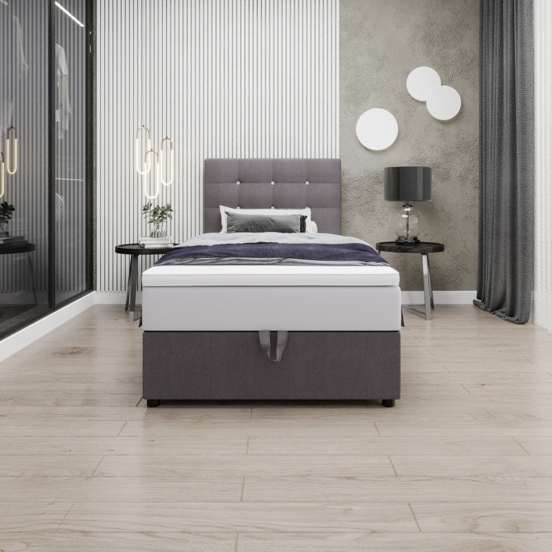 Lit NUEVA  en tissu capitoné avec coffre de rangement