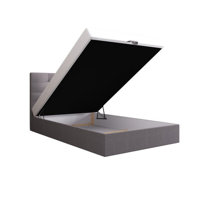 Lit NUEVA  en tissu capitoné avec coffre de rangement