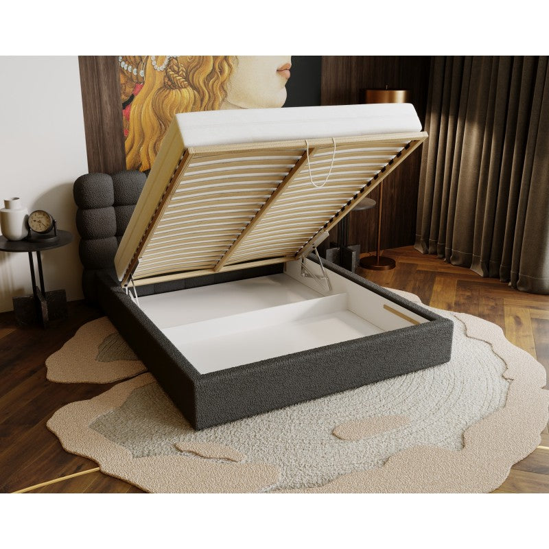 Lit OUL INO en tissu velour avec coffre de rangement