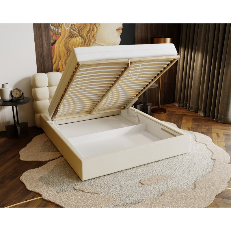 Lit OUL INO en tissu velour avec coffre de rangement