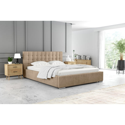 Lit SANTIYA en tissu capitoné design gris foncé